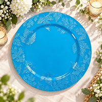 Assiettes de Présentation Modernes Bleues en PP 13 pouces, Texture Gaufrée Feuille d'Érable, Style Européen, Luxe, Réutilisables, en Plastique, pour la Décoration de Table de Fête