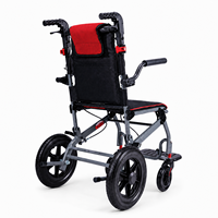Fauteuil roulant manuel pliable léger QHC LJ02LJ-RED pour personnes âgées et handicapées, certifié CE ISO, en aluminium, avec dossier réglable et accoudoirs rabattables, capacité 100 kg