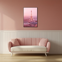 Impression d'art numérique 40x50cm : Paysage romantique moderne de la Tour Eiffel de Paris au coucher du soleil rose éclatant, encadré numérique pour décoration murale
