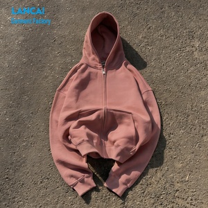 Sweat-shirts à capuche personnalisés avec logo, en molleton de coton lourd uni, surdimensionnés, à fermeture éclair, streetwear unisexe - Product Image 1