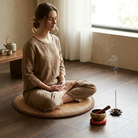 Kit de méditation pour le yoga à domicile avec bol sonore en cuivre, 20-25 bâtonnets d'encens, coussin de sol japonais de 40 cm, kit de pleine conscience