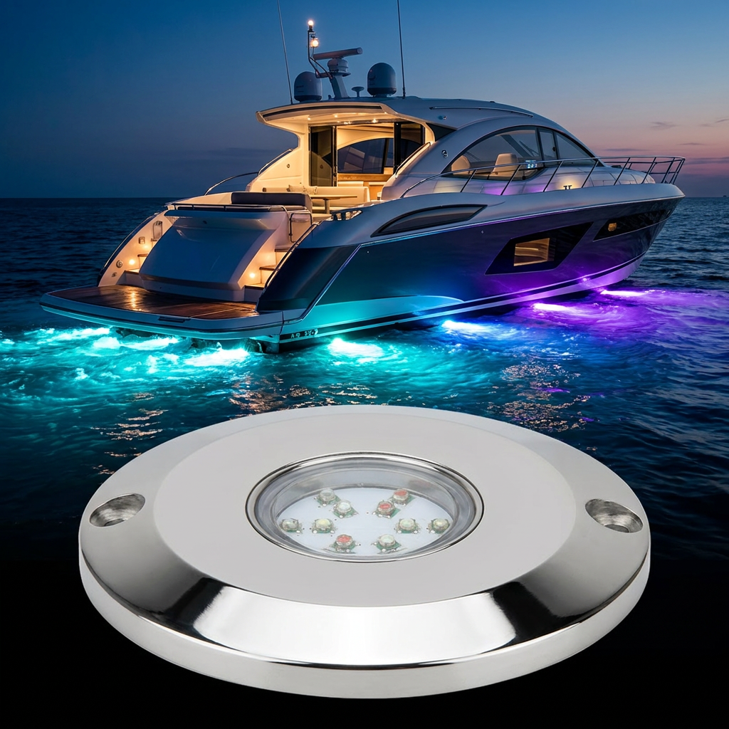 60W High Intensity 316SS LED Underwater Light Surface Mounted 12V IP68 for Boat Yacht Marine Pool Stainless Steel Lamp Body