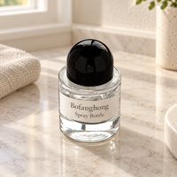 Flacon de parfum vide en verre cylindrique court et épais de 50 ml, style Bofanghong, avec pulvérisateur à pompe rechargeable et capuchon dôme noir, cosmétique de luxe