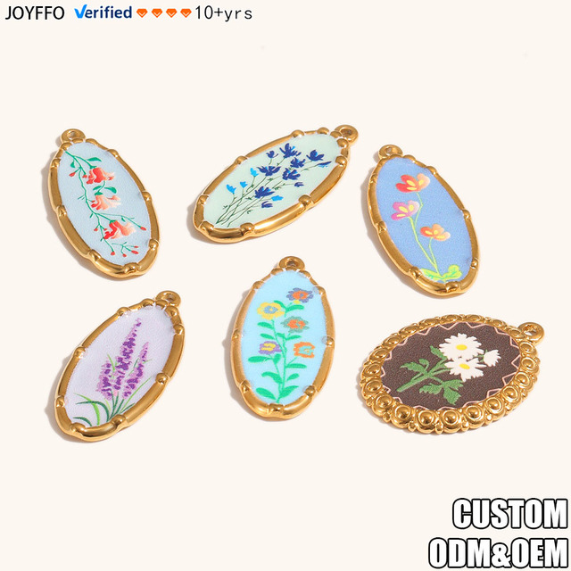 Fashion Enamel Flower Pendant PVD 18K Gold Plated Pendants Charms Waterproof Stainless Steel Pendants for DIY Jewelry