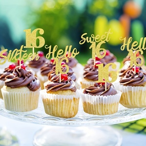 24 piezas 16 cumpleaños Cupcake Toppers Sweet 16 Hello 16 Sixteen Cupcake Picks 16 cumpleaños pastel decoraciones suministros - Product Image 4