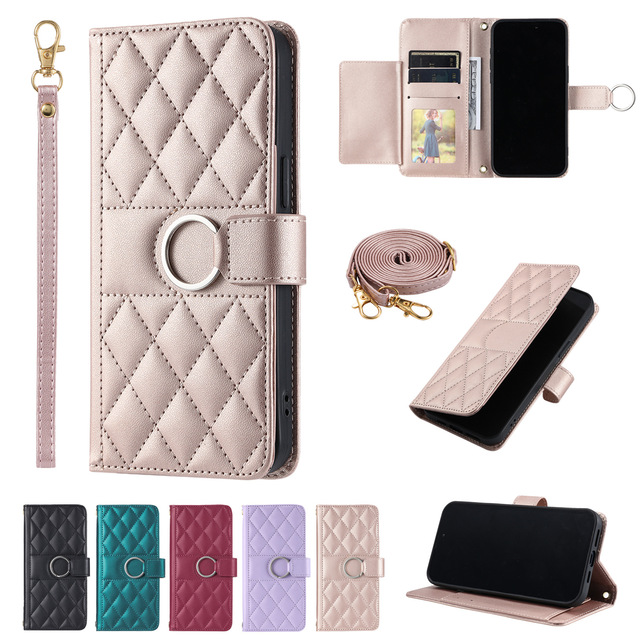 Long Lanyard Crossbody Leather Phone Case for iPhone 16 16e 16 Plus 16 Pro Max 15 14 13 12 11 Flip Wallet Card Bag Cover