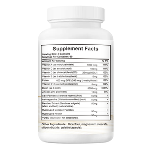 Cápsulas de Biotina con Queratina y Vitaminas, Suplemento <span class=keywords><strong>para</strong></span> <span class=keywords><strong>el</strong></span> Crecimiento del Cabello y <span class=keywords><strong>la</strong></span> Luminosidad de <span class=keywords><strong>la</strong></span> Piel <span class=keywords><strong>en</strong></span> Mujeres, Suplementos Personalizados al por Mayor <span class=keywords><strong>en</strong></span> Cápsulas a Granel - Product Image 3