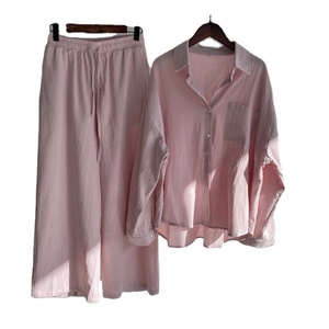 Mode femmes printemps pantalons longs ensembles coton <span class=keywords><strong>lin</strong></span> manches longues tenue casual costume col en V 2 pièces bouton chemise <span class=keywords><strong>pantalon</strong></span> ensemble - Product Image 1