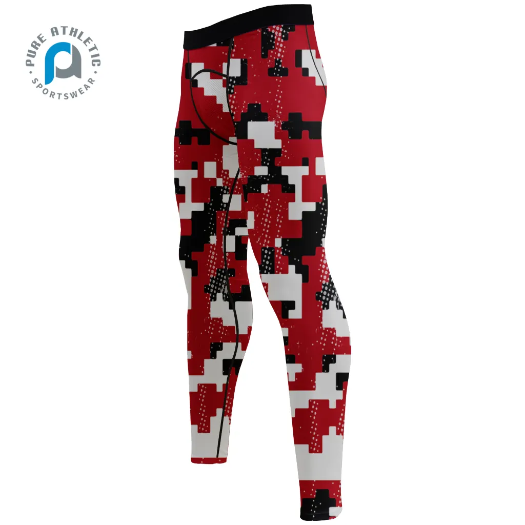 PURE wholesale breathable red sublimation print custom digital camo men's compression pants