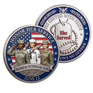 Moneda Conmemorativa Coleccionable de Metal con Diseño de Placa Militar y Collar de Perlas, con la Frase '<span class=keywords><strong>El</strong></span> Coraje No Conoce Género', para Mujeres en Servicio - Product Image 1