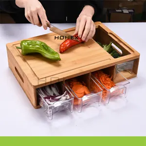 Kitchen Multifunctional Bamboo Cutting Board Chopping Board With Food Container Organizer