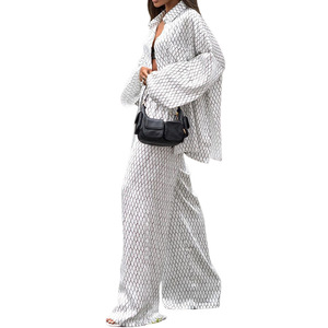 New Women's Long Sleeve Lapel Shirt Long <b>Pants</b> Printed Casual 2 Piece Set Fashion - Product Image 3