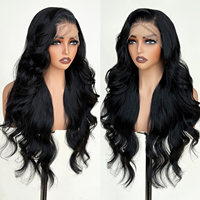 Pelucas de Cabello Humano Sintético Brasileño con Ondas Negras, Frontal de Encaje Transparente HD 13x6, con Reflejos, para Mujeres Negras, de Alibaba