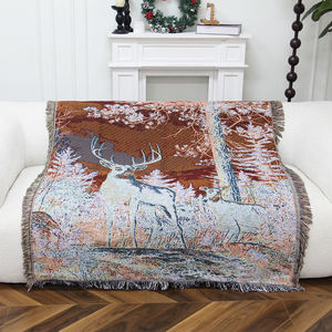 Jacquard permadani tenun empat musim Portabel personalisasi kustom Sofa piknik berkemah selimut lempar - Product Image 4