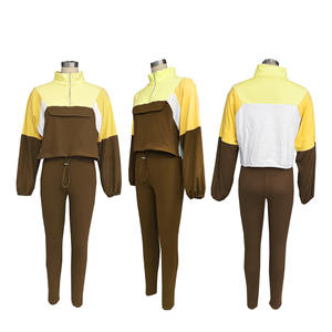 Женские повседневные толстовки на молнии с длинным рукавом, леггинсы, 2 шт., комплект из цветного блока для осени, оптовая продажа, зима-осень, Ropa De Mujer - Product Image 2