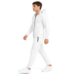 Unisex <b>White</b> Full Zip Hooded Tracksuit Set <b>Jogger</b> Pants Two Piece Casual Sportswear 100% Cotton Eco-Friendly Lightweight Custom - Product Image 3