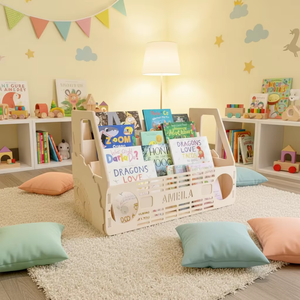 Multi-tier Heavy Duty Modern Wood Children's Bookshelf Storage Organizer for Living <b>Room</b> <b>Book</b> and Journal Storage Rack - Product Image 6