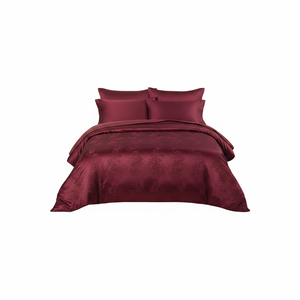 Elegante Juego de Funda Nórdica Individual de Satén Borgoña, Ropa de Cama de Lujo de Algodón con Bordado Floral Tejido, Tamaño King para el Hogar, Incluye 4 Piezas - Product Image 2