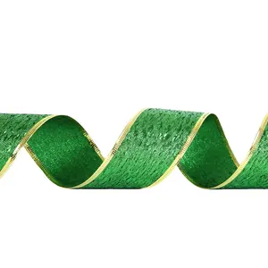 Glitzer grün Gold verdrahtet Rand Bänder irischer Stoff Stoff Handwerk Bogen dekorativ für St. Patrick's Day Geschenkverpackung Dekorationen