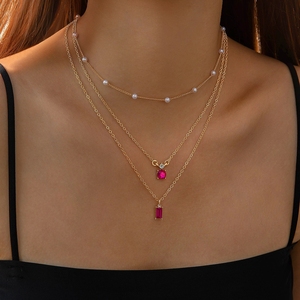 <span class=keywords><strong>Collar</strong></span> en Forma de Y de Varias Capas con Formas Geométricas Azules y Verdes con Incrustaciones de Diamantes, Estilo de <span class=keywords><strong>Abuela</strong></span> N80766 - Product Image 1