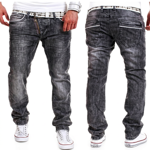 Jeans Cargo de Mezclilla Desgastada para Hombre, Corte Regular, Cintura Alta Elástica, Tallas Grandes, Transpirables, Ligeros, Tejido de Poliéster/Algodón - Product Image 1
