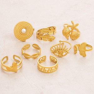 European American Retro <b>Gold</b> Plated Heart Leaf <b>Ring</b> <b>Set</b> Unisex Party Jewelry - Product Image 1