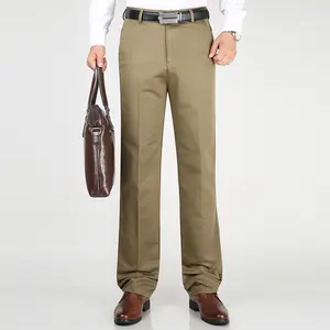 Men's casual pants khaki straight business Large size pants stock beige dad clothing high waist cotton trousers cheap