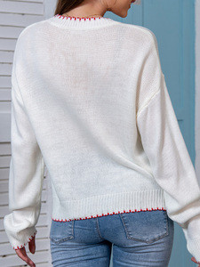 Mới Đến Tùy Chỉnh Màu Sắc Phụ Nữ Dài Tay Áo Tops 100% Acrylic Áo Thun Cung Màu Đỏ Mô Hình Trắng Áo Len Cho Các Cô Gái - Product Image 6