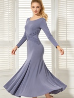 Robe de danse de salon pour femmes, dos nu, manches longues, robe de performance moderne pour la danse de valse