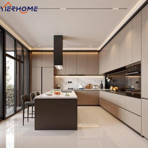 Gabinetes Modulares de Madera <span class=keywords><strong>y</strong></span> Melamina de Lujo YIERHOME |   Cocina Moderna con Isla, Venta al por Mayor para <span class=keywords><strong>Comunidades</strong></span> de Villas - Product Image 1