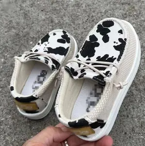 RTS Latest Casual Children's Sports Cow Leopard Camo Print Canvas Shoes Branded Slip On Kids Cheetah Flats Shoes For Boys Girls