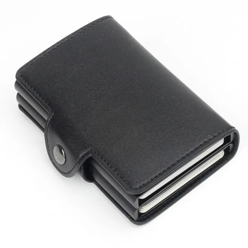 Benzersiz vintage twinwallet çift rfid kredi kart tutucu PU deri yapış çivili kompakt alüminyum erkek cüzdan