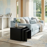 Ensemble de 3 tables d'appoint gigognes modernes noires, tables d'appoint de luxe en MDF mat en forme de U pour salon minimaliste