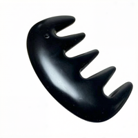 Masseur de tête Gua Sha en pierre de Bian noire naturelle, peigne de raclage à commande manuelle, outil de spa