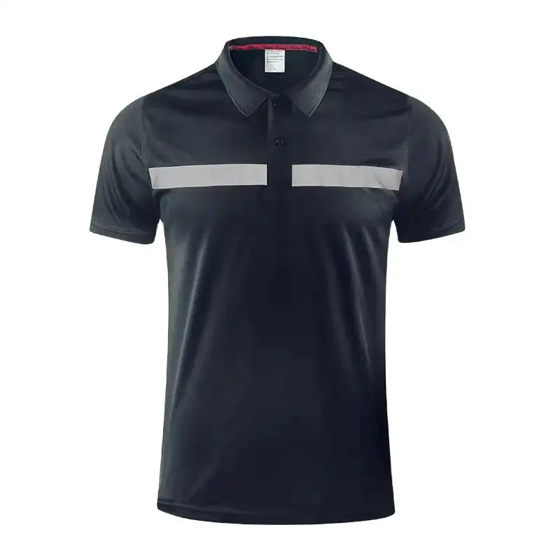 Black Work Shirt Men Safety Polo Shirt Summer Construction Workwear With Reflective Stripes