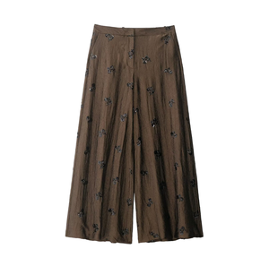 Pantalon large décontracté pour femme, nouvelle mode 2026, orné de paillettes, fermeture éclair, taille haute rétro, coloré, pour l'été - Product Image 1