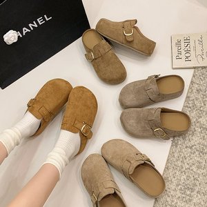 Mules en daim personnalisées pour femmes, sabots à bout fermé avec boucle réglable, chaussures plates confortables décontractées, vente en gros - Product Image 5