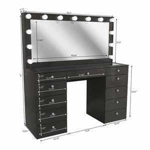 Wholesale Vintage Black Wood Makeup Vanity Desk with <strong>Mirror</strong> and Light Professional <strong>Cheap</strong> Women's Led Glass Makeup Dressing Table - Product Image 4
