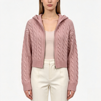 Kajsa – Nouveaux cardigans tricotés sur mesure pour femmes, OEM & ODM, de haute qualité, en maille torsadée menthe, avec fermeture éclair et capuche, hauts tricotés à manches longues, vente en gros