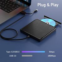 Lecteur de CD/DVD externe USB 3.0 / Type-C, graveur de DVD USB avec câble de données étendu, graveur de CD portable pour ordinateur portable MacOS Windows Linux