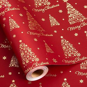 Papier d'emballage kraft rouge de luxe, design d'arbres de Noël en feuille d'or 3D métallique, emballage cadeau festif pour emballage de cadeaux - Product Image 2