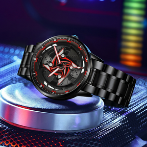 Reloj de pulsera de cuarzo giratorio creativo con diseño de coche, estilo deportivo de lujo, puntero de acero inoxidable negro, regalo para hombre y pareja, ideal para dropshipping. - Product Image 6