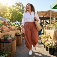 Pantalones Bombachos de Cintura Alta de Terracota Personalizados para Mujer, Tallas Grandes, Cintura Elástica Tejida, Corte a la Altura del Tobillo, Pantalones de Verano, Tallas S a 5XL