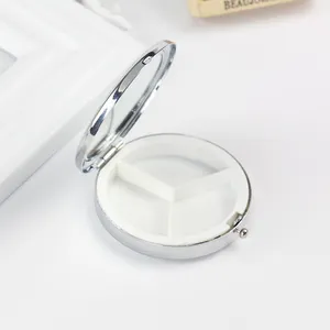 Groothandel Custom Elegante Metalen Ronde Zilveren Tablet Pillendoosjes Houder Medicine Case Kleine Doos