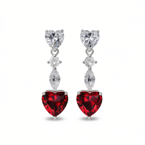 Boucles d'oreilles élégantes en forme de cœur, en argent 925, cristal rubis, bijoux de mariage pour femmes, style romantique, serti de griffes - Product Image 1