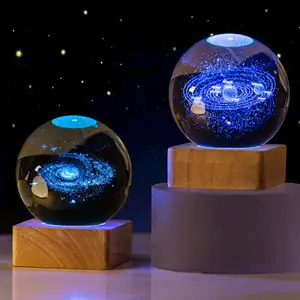 星空宇宙3D激光雕刻玻璃水晶球明星系列地球仪发光二极管灯装饰礼品夜光星球纪念品