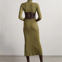 HZ Custom Knitwear Wholesale Mufacturers Robes en tricot pour femmes, robes maxi en tricot côtelé à manches longues avec découpes, vêtements