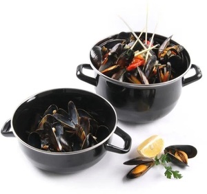 Black Enamel Steel <strong>Mussel</strong> <strong>Pot</strong> 18/20/22/24/26cm 2.8L Two Handles Oven Safe Dishwasher Safe Eco-Friendly Logos Custom Logo - Product Image 1