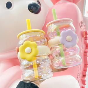 Fiore di vetro tazza di <span class=keywords><strong>caffè</strong></span> in vetro borosilicato alto con paglia di <span class=keywords><strong>caffè</strong></span> casa bollitore <span class=keywords><strong>freddo</strong></span> casa di nozze tazza di latte logo personalizzato impermeabile - Product Image 1