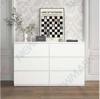 Meuble moderne en placage de bois blanc avec six tiroirs de rangement, armoire de rangement pour la maison, commode à tiroirs